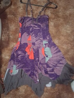 Vintage Free People Y2K Layered Handkerchief Hem Midi Dress Size S